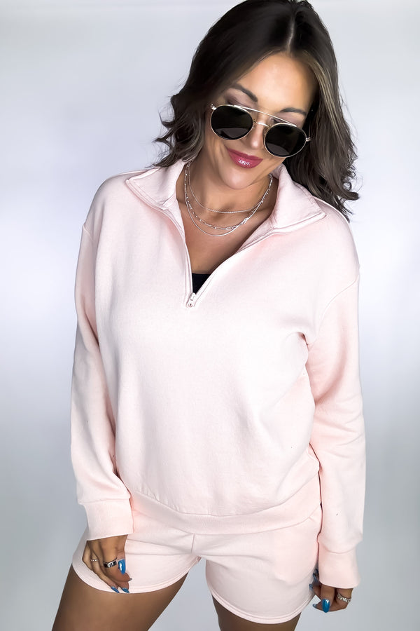 Finishing Touch Blush Pink Quarter-Zip Fleece Pullover Sweatshirt