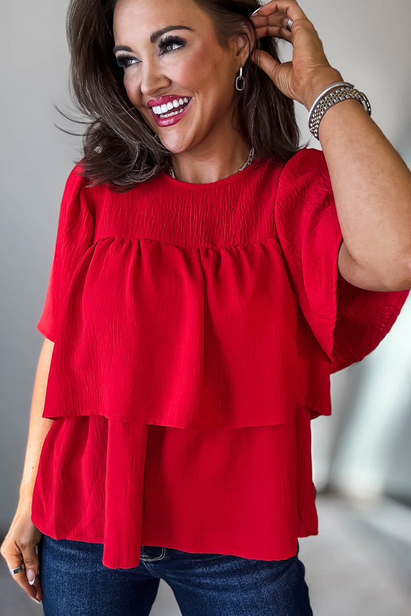 Double Ruffle Red Top