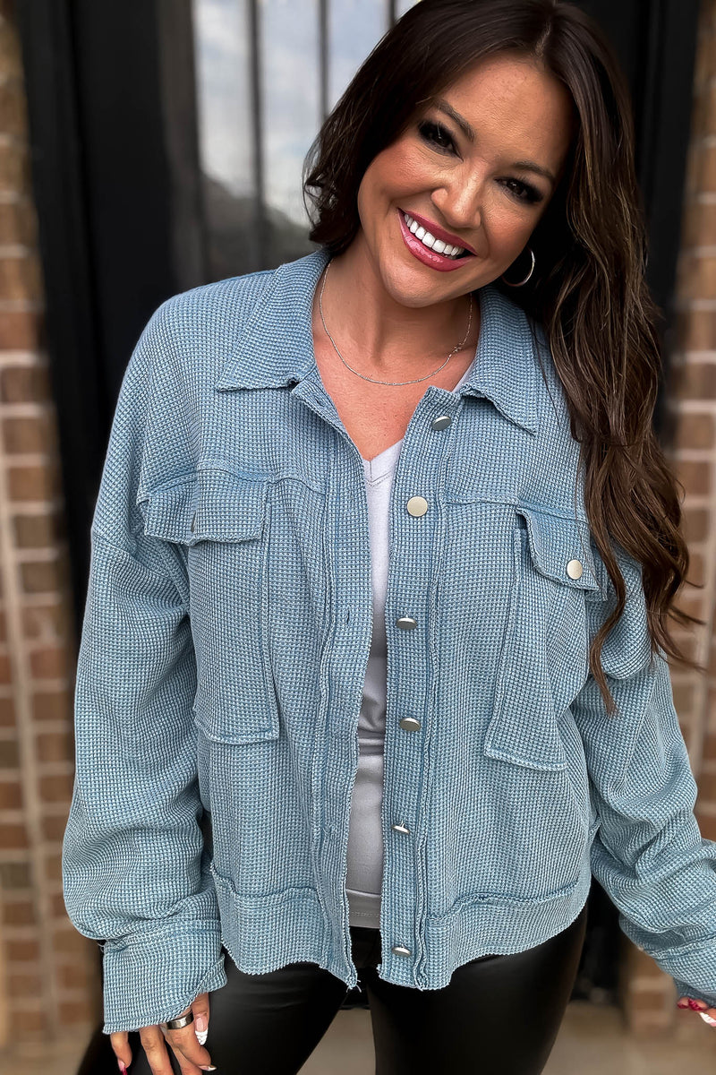 Windy Days Ahead Ice Blue Waffle Jacket