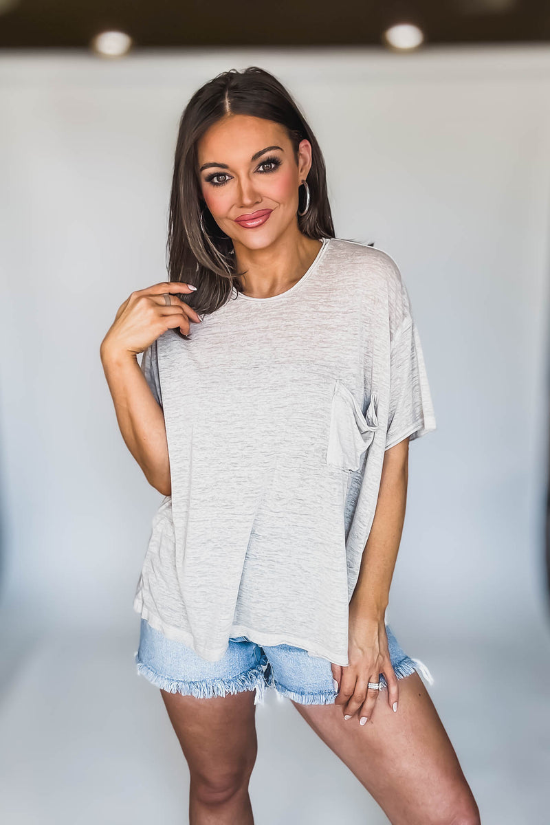 Oversized Light Mocha Washed Melange Burnout Raw Edge Tee