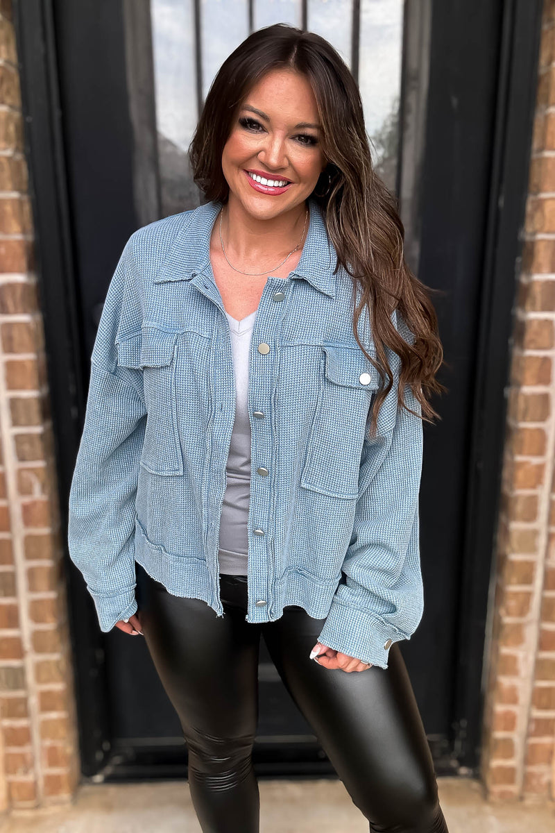 Windy Days Ahead Ice Blue Waffle Jacket