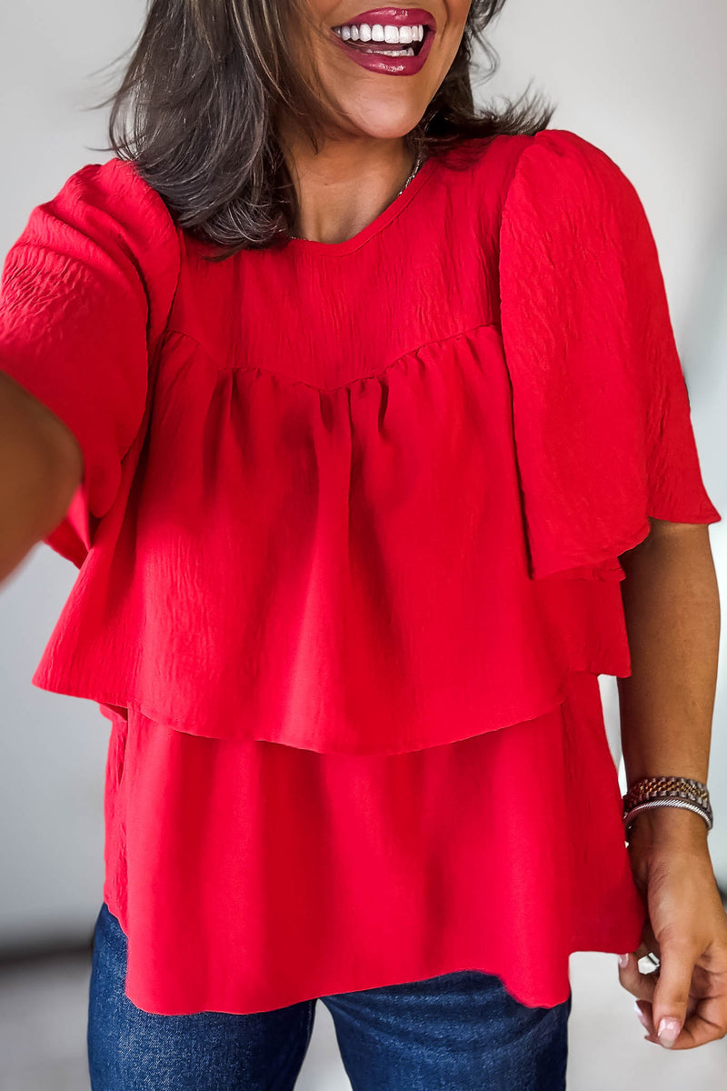 Double Ruffle Red Top