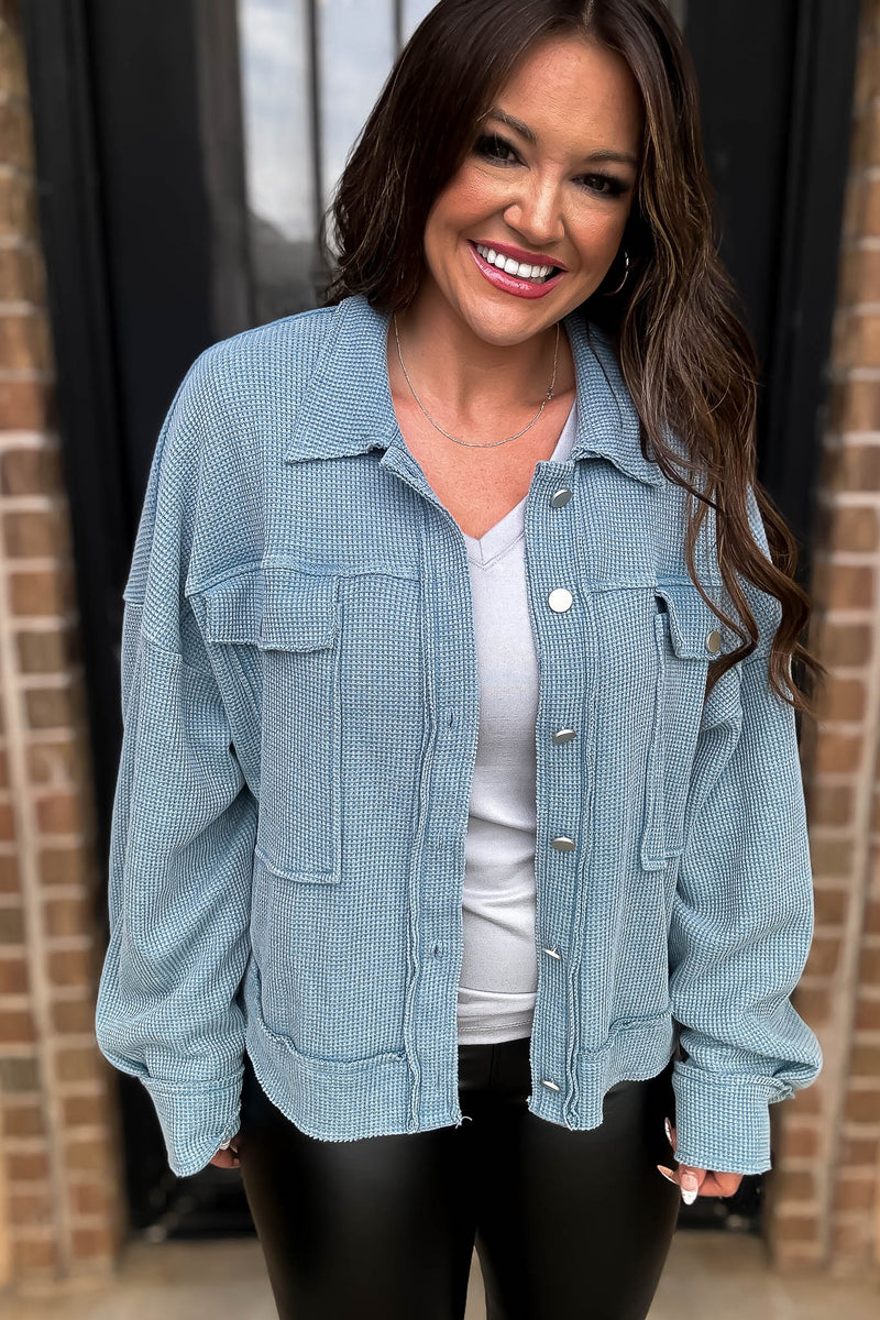 Windy Days Ahead Ice Blue Waffle Jacket