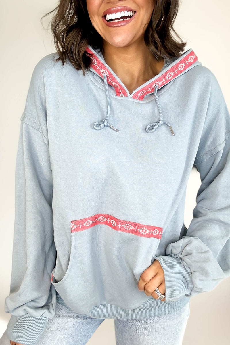Chambray Garment Washed Embroidered Tape Sweatshirt