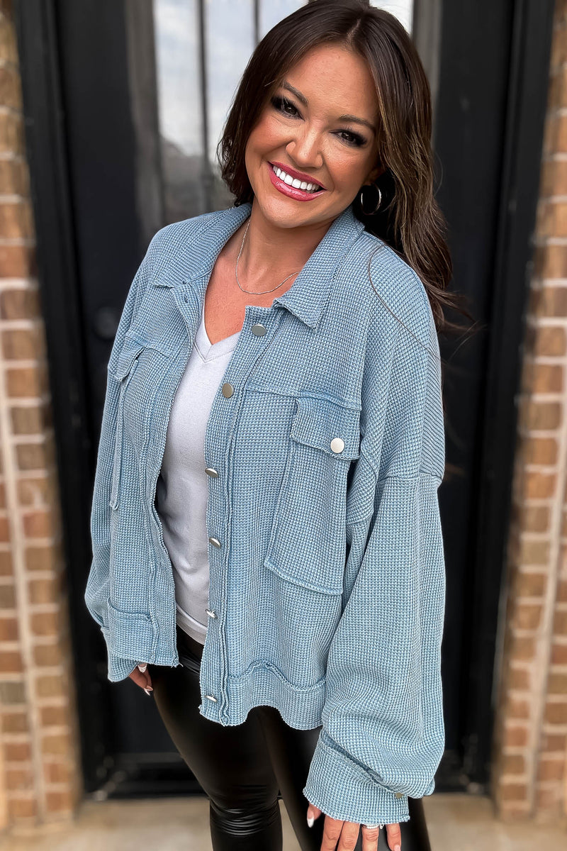 Windy Days Ahead Ice Blue Waffle Jacket