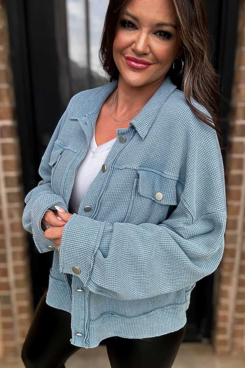 Windy Days Ahead Ice Blue Waffle Jacket