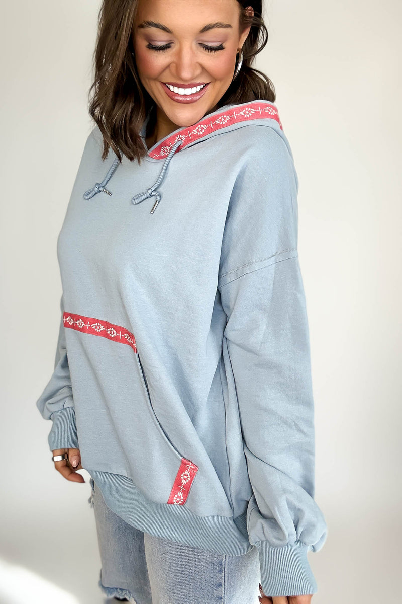 Chambray Garment Washed Embroidered Tape Sweatshirt