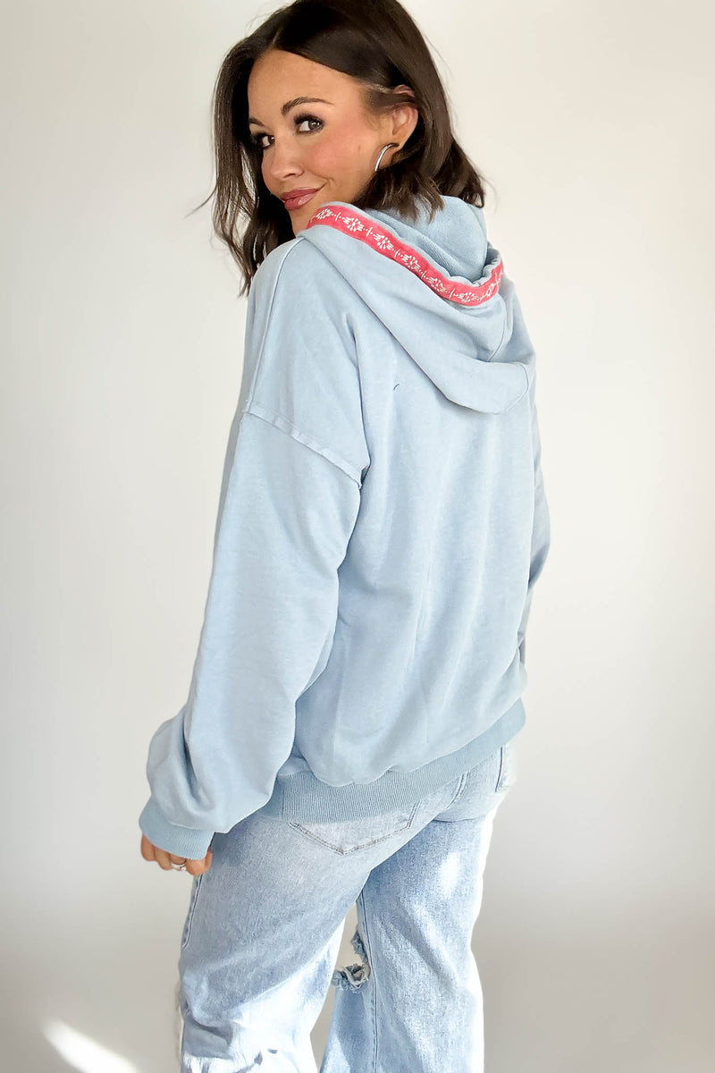Chambray Garment Washed Embroidered Tape Sweatshirt