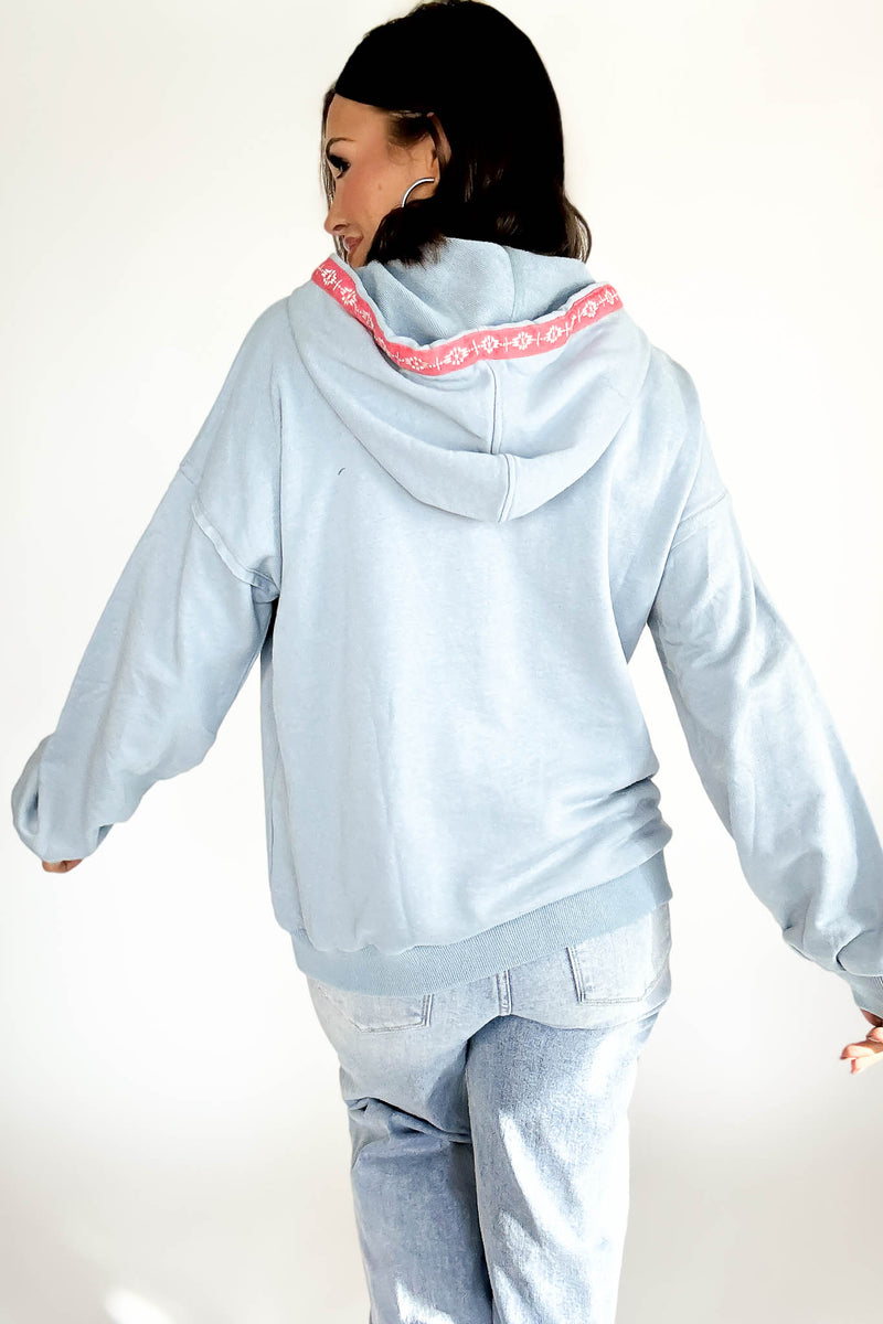 Chambray Garment Washed Embroidered Tape Sweatshirt