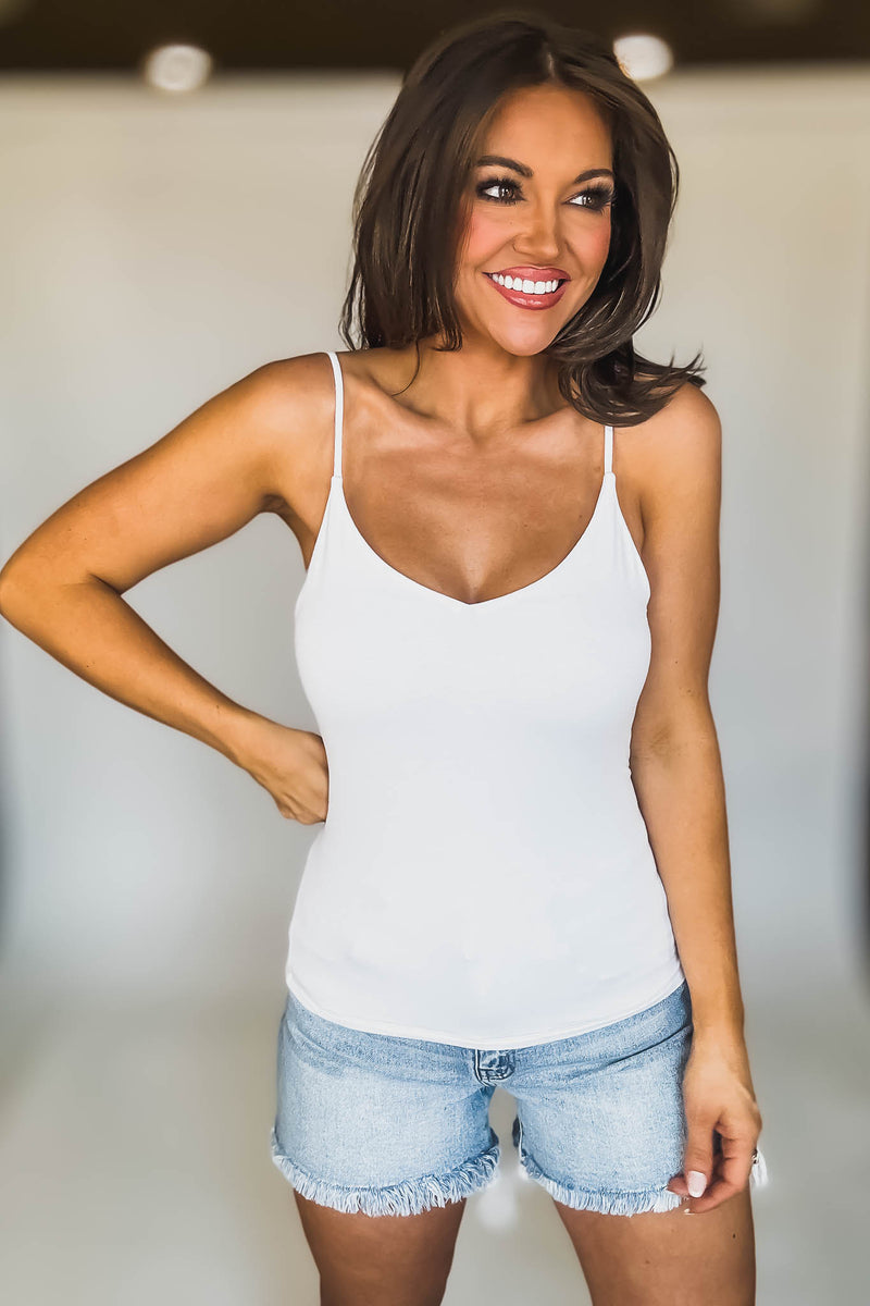 Double Layered White V-Neck Spaghetti Cami Top