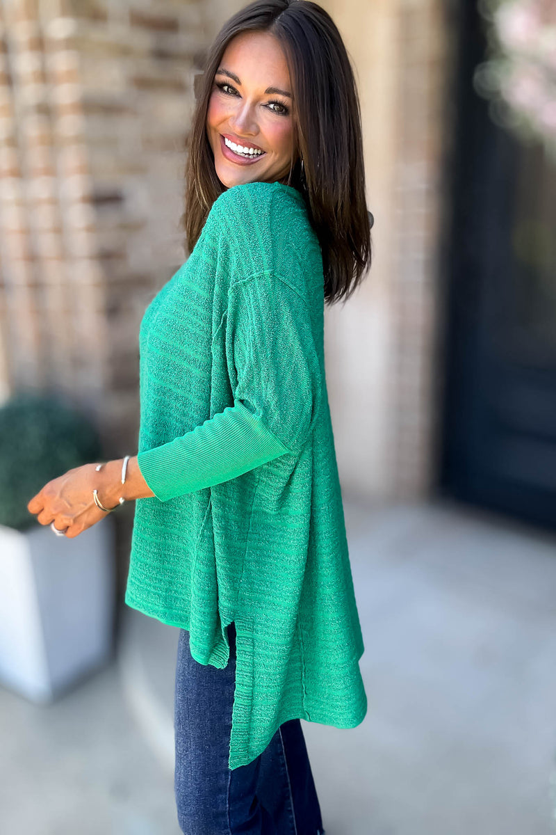 Go For It Green Boat Neck Stripe Sweater Knit Tunic Top