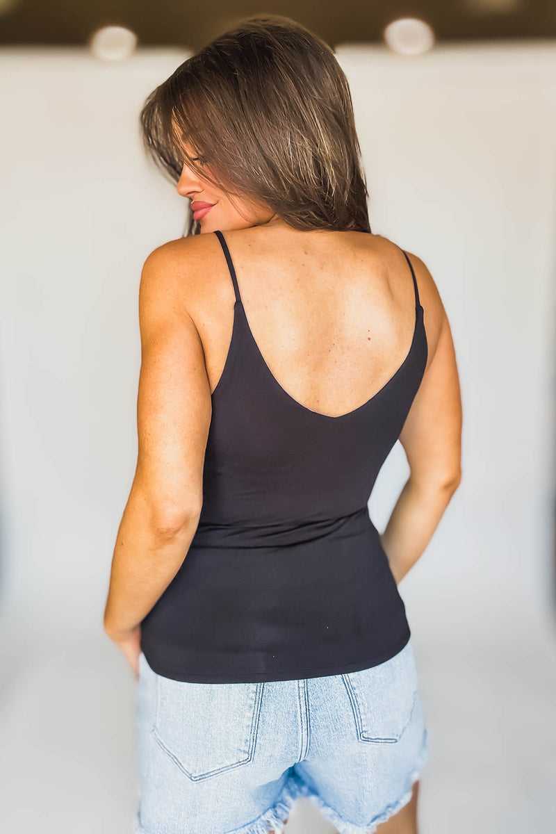 Double Layered Black V-Neck Spaghetti Cami Top