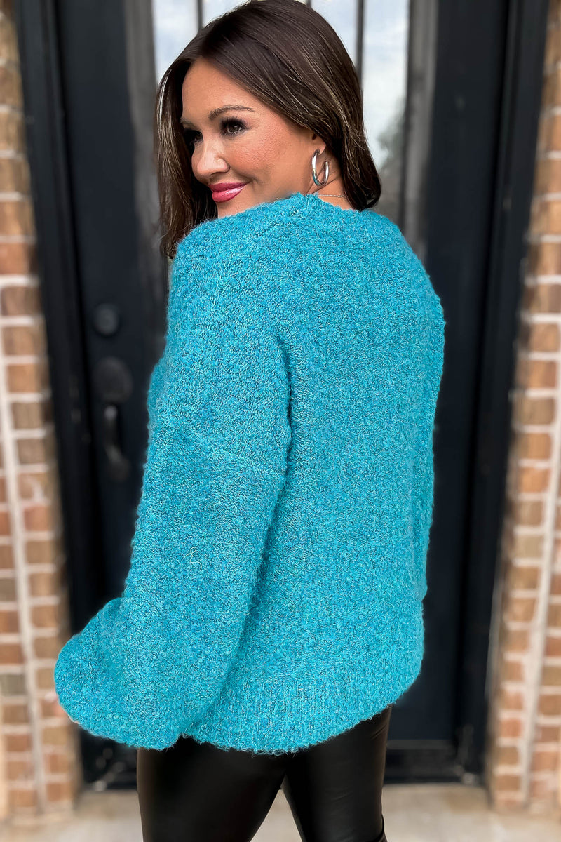 Family Tradition Teal Ballon Sleeve Sweater