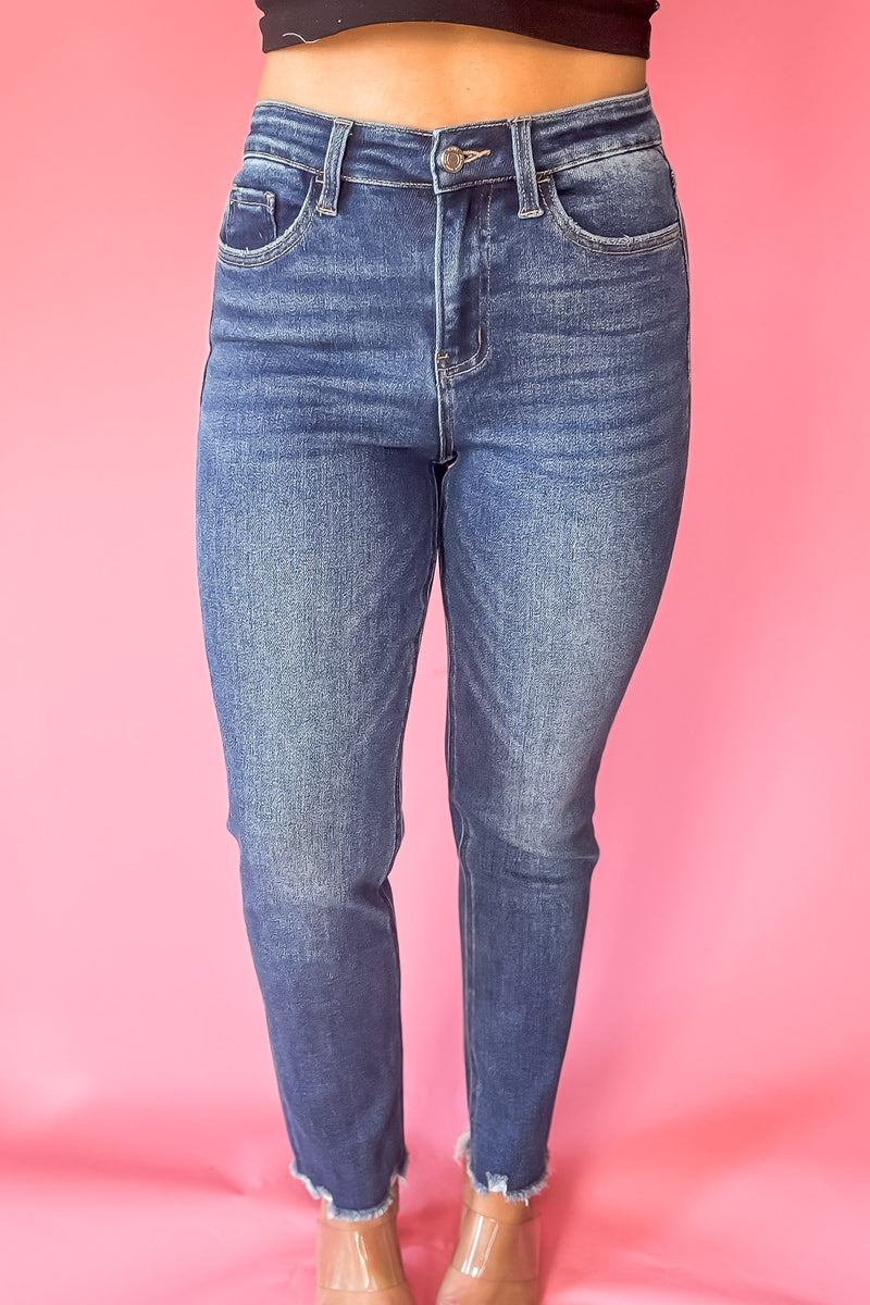 High Rise Crop Slim Straight Jeans