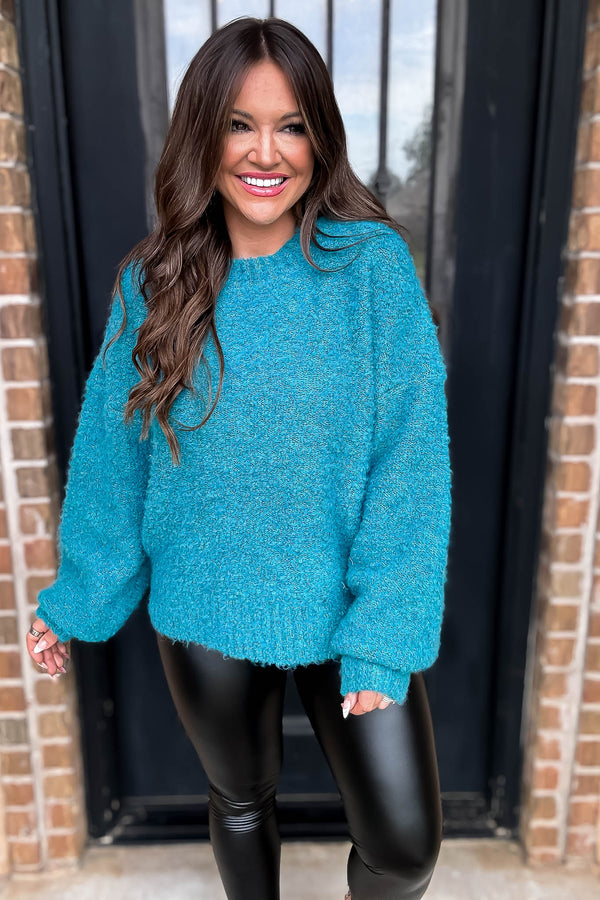 Family Tradition Teal Ballon Sleeve Sweater