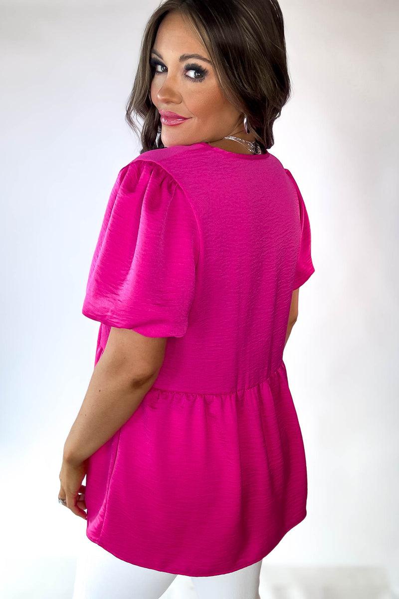 See You Soon Hot Pink Solid Short Sleeves Top