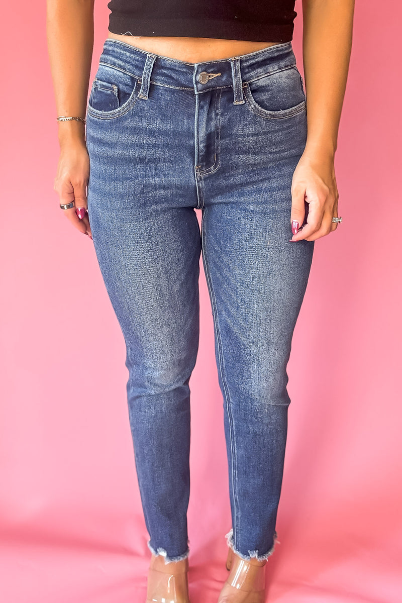 High Rise Crop Slim Straight Jeans