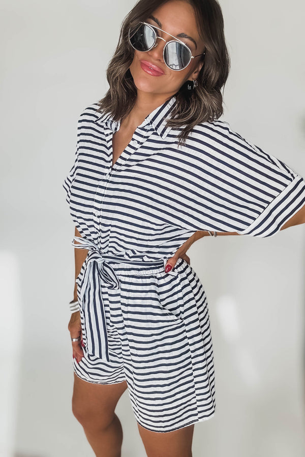Blue And White Stripe Romper