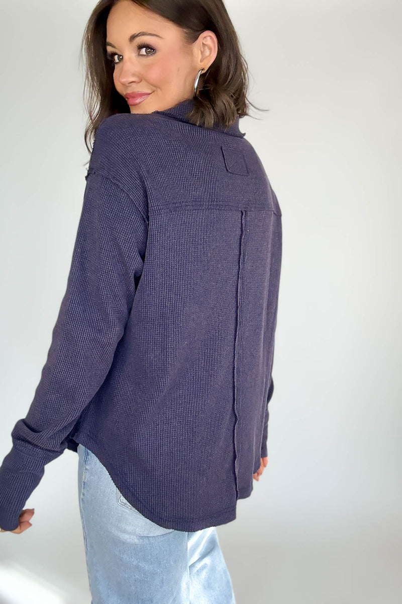 Long Sleeve Navy Thermal Polo Shirt