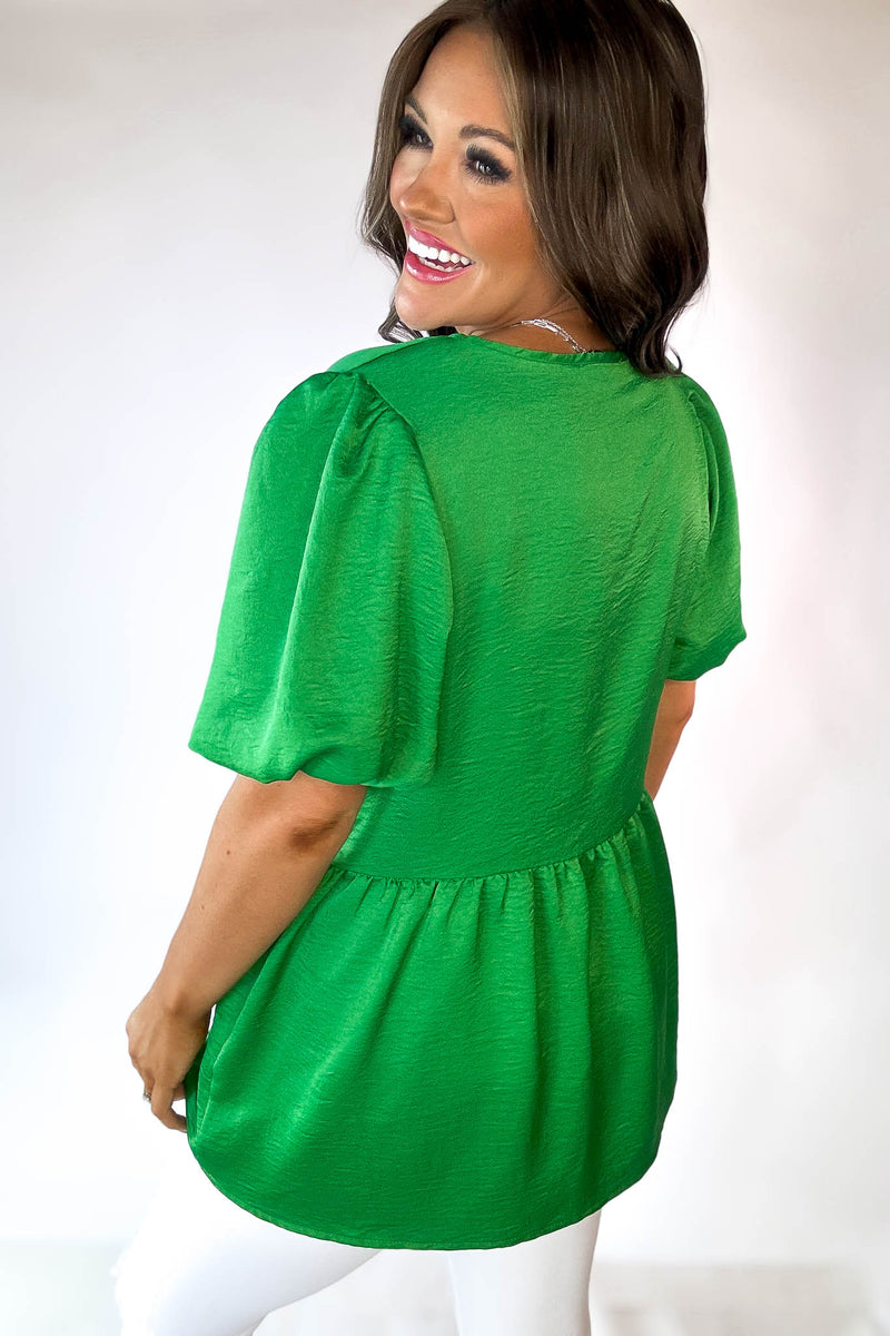 See You Soon Kelly Green Solid Short Sleeves Top