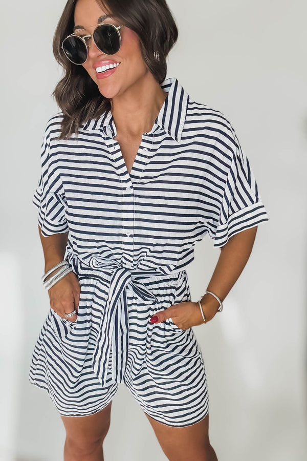Blue And White Stripe Romper