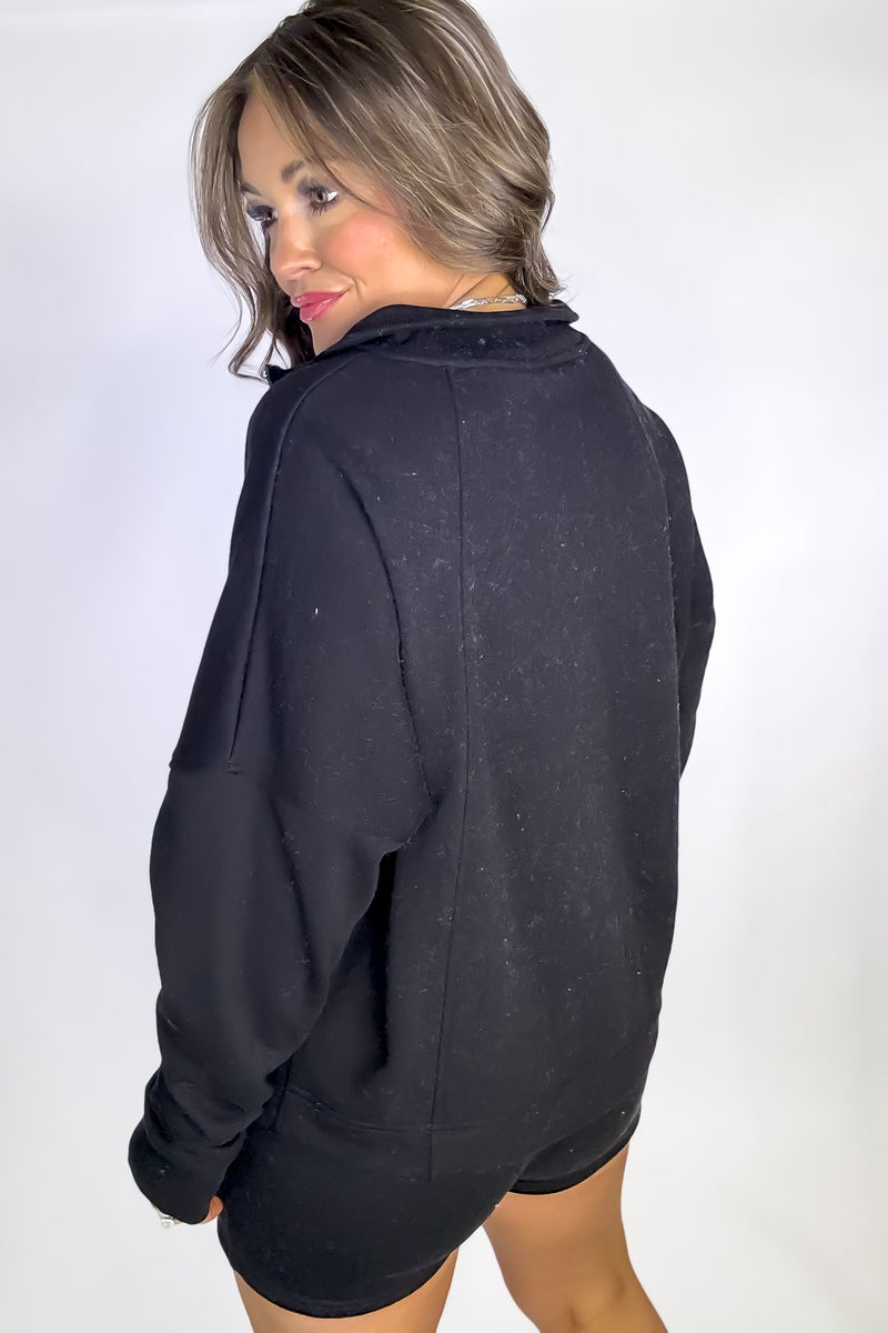 Plush Black Half-Zip Fleece Pullover