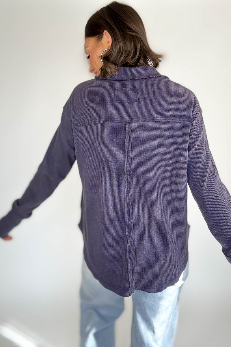 Long Sleeve Navy Thermal Polo Shirt