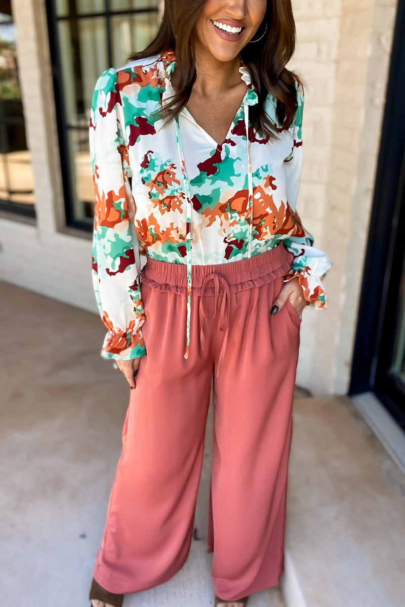 Amber Mix Colorful Print Long Poet Sleeves Top