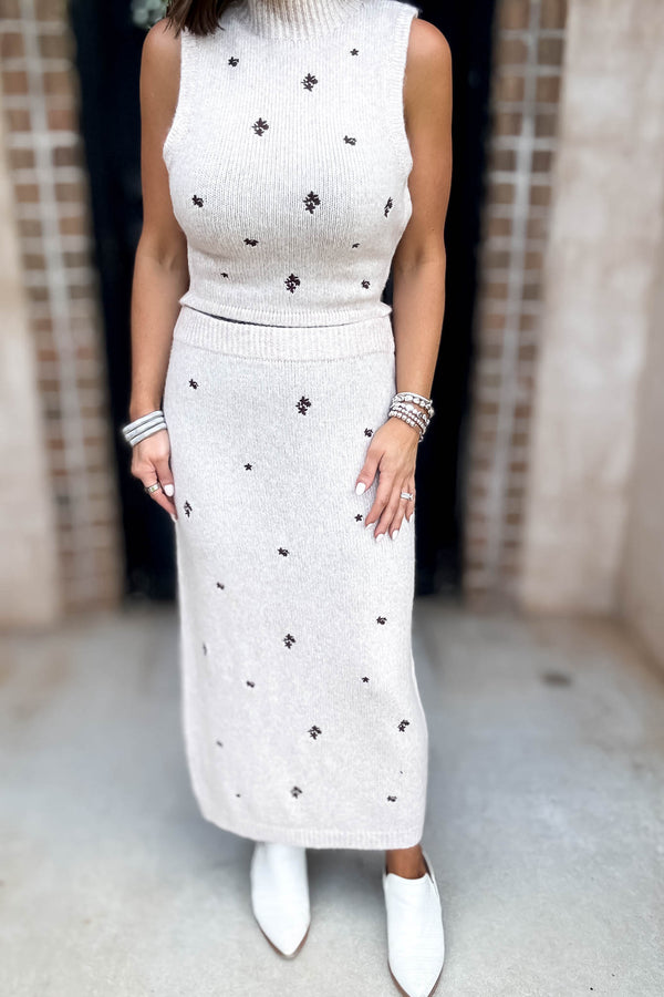 Le Lis Embroidery Detail Midrise Midi Skirt