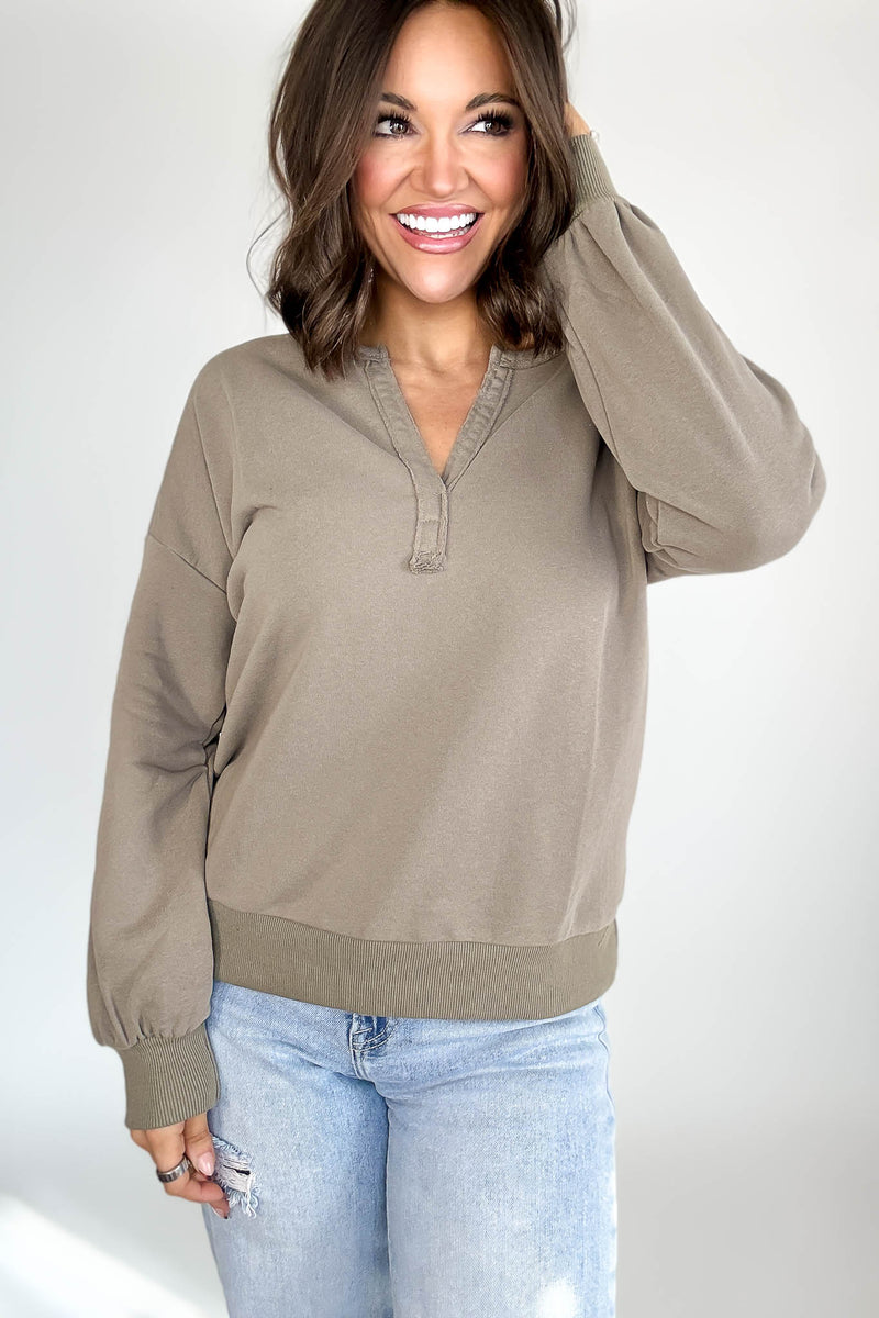 Taupe V Neck Pullover