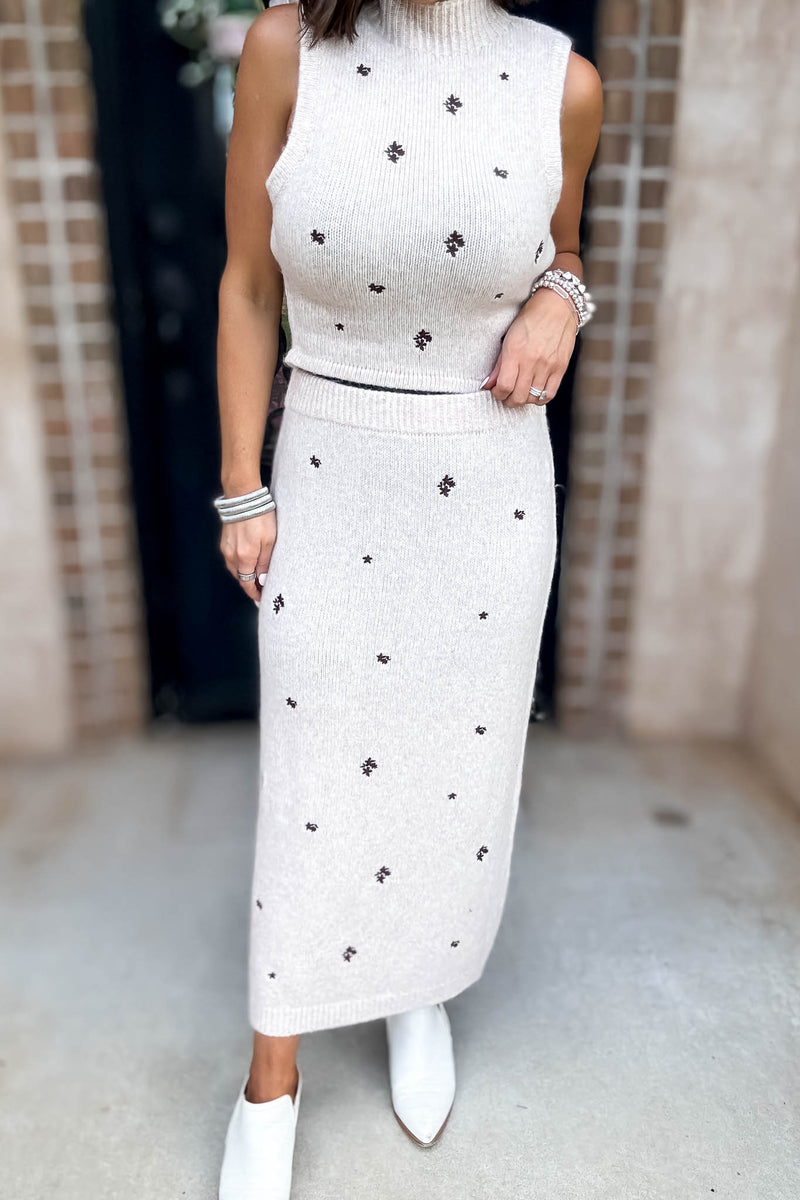 Le Lis Embroidery Detail Midrise Midi Skirt