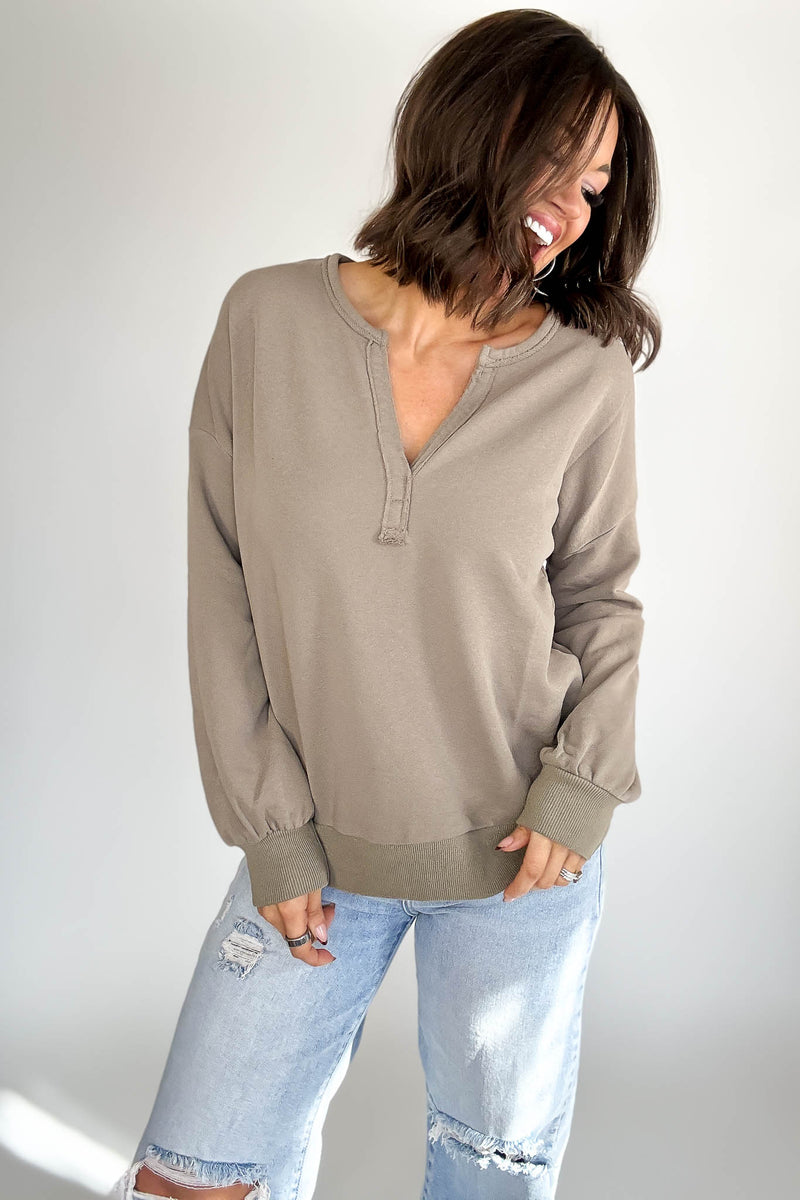Taupe V Neck Pullover