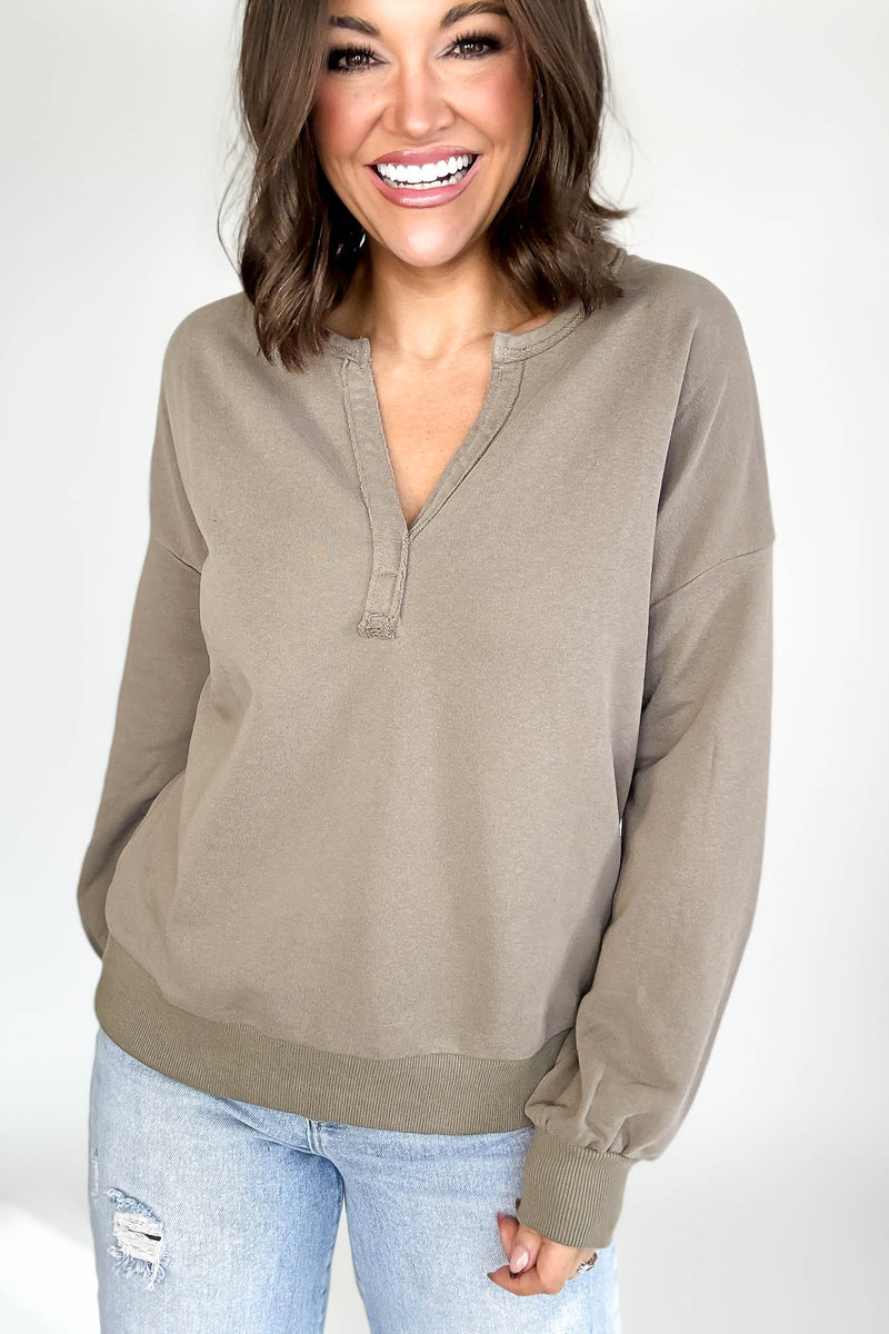 Taupe V Neck Pullover
