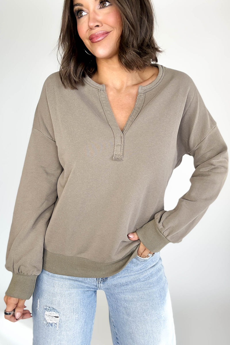 Taupe V Neck Pullover