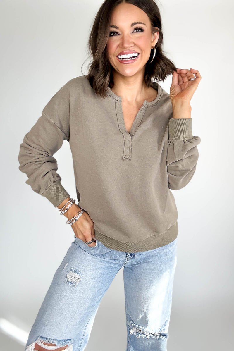 Taupe V Neck Pullover
