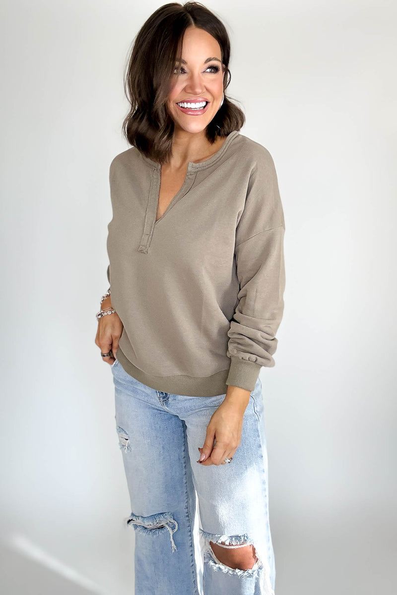 Taupe V Neck Pullover