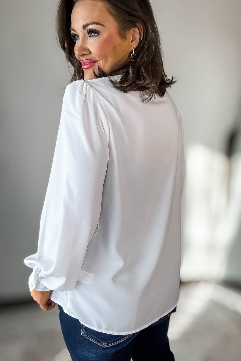 Long Sleeve Lettering Bow Tie Detail Top