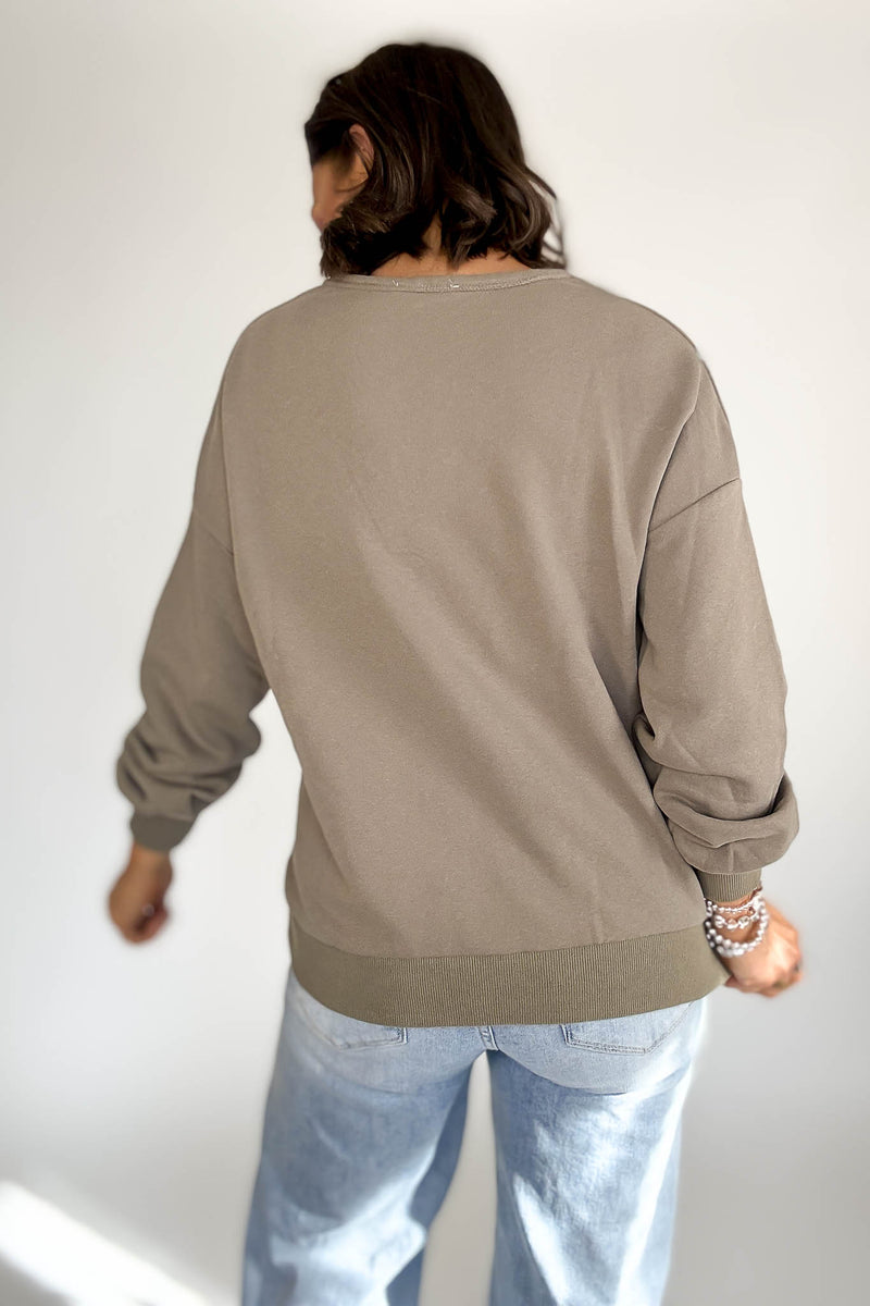 Taupe V Neck Pullover