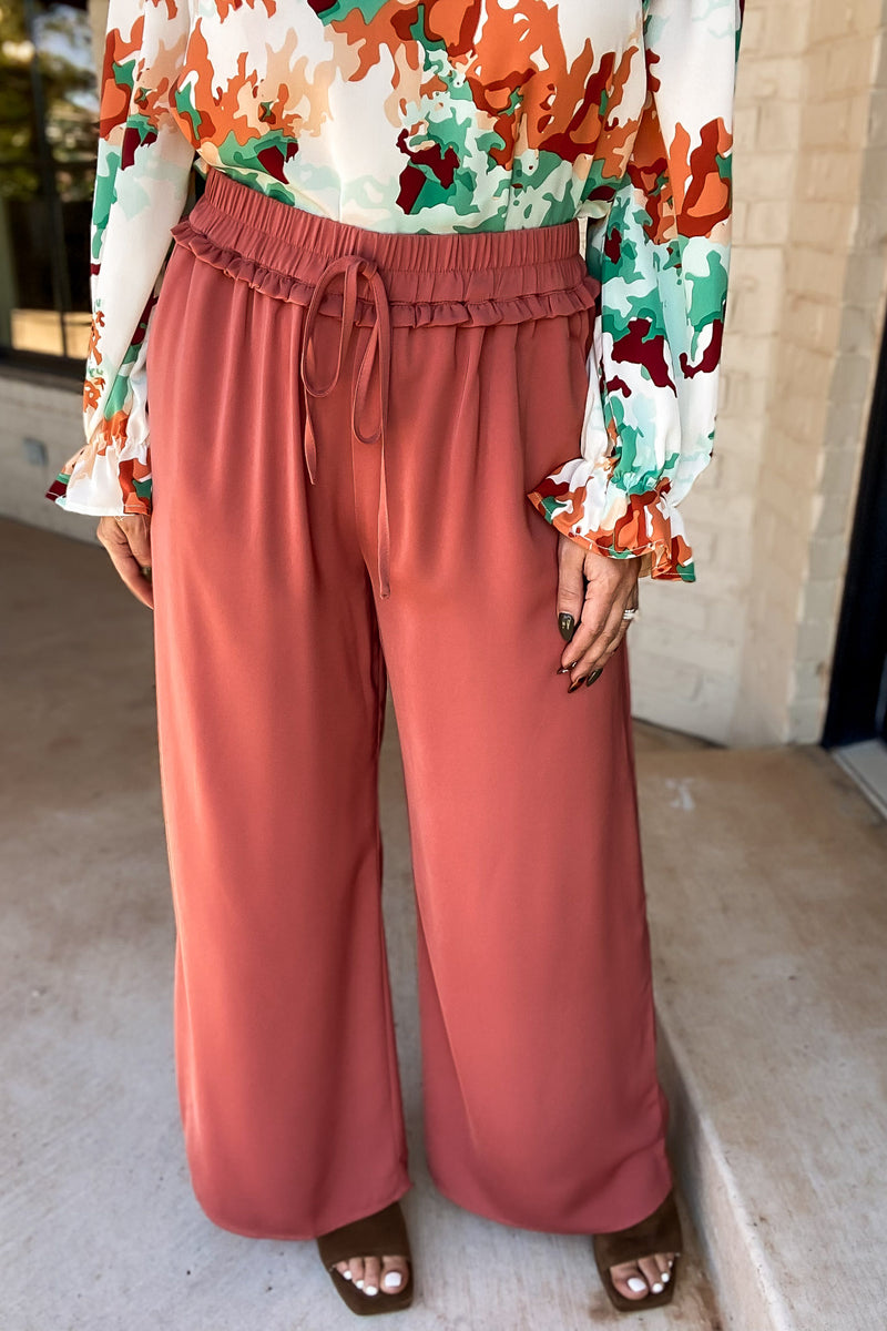 Rust Solid Drawstring Loose Pants