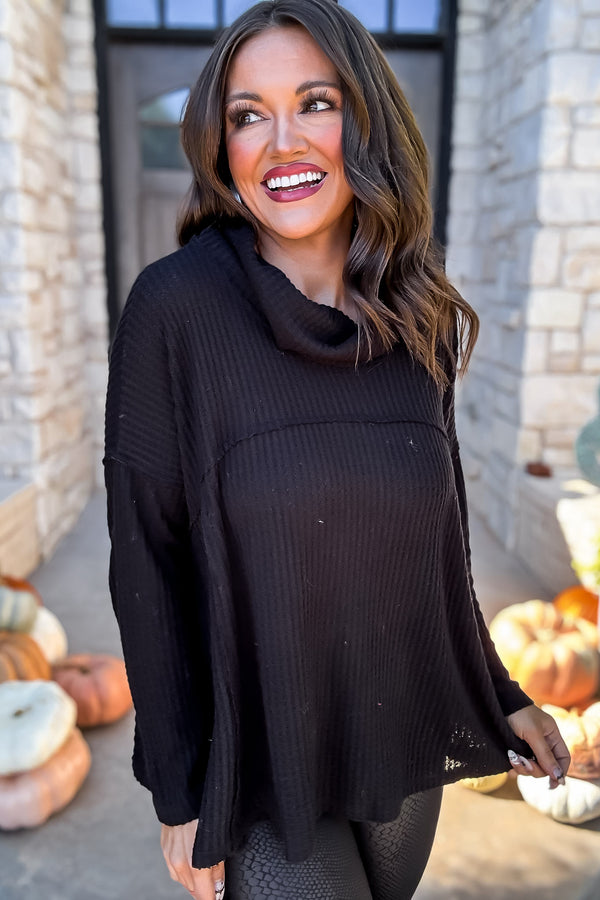 All The Humor Black Waffle Top