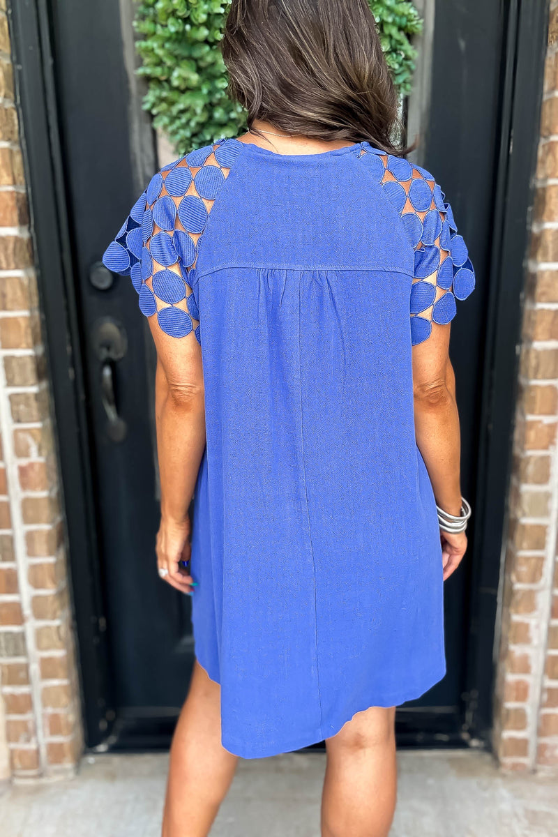 Sapphire Round Neck Mini Dress with Textured Lace Fabric Raglan Sleeve