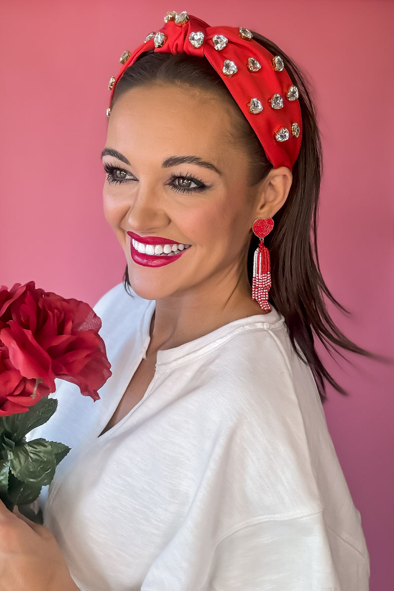 Heart Tassel Red Earrings