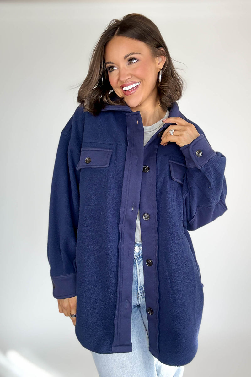 Navy Garment Washed Fleece Shacket