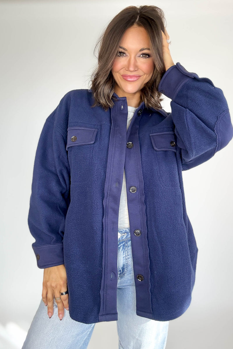Navy Garment Washed Fleece Shacket