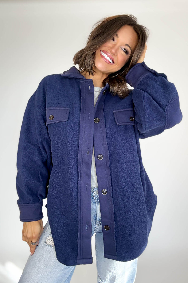 Navy Garment Washed Fleece Shacket