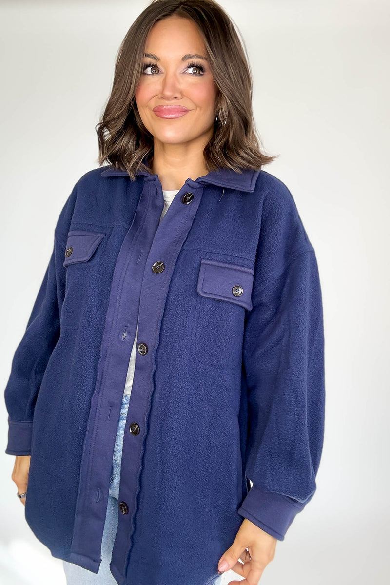 Navy Garment Washed Fleece Shacket