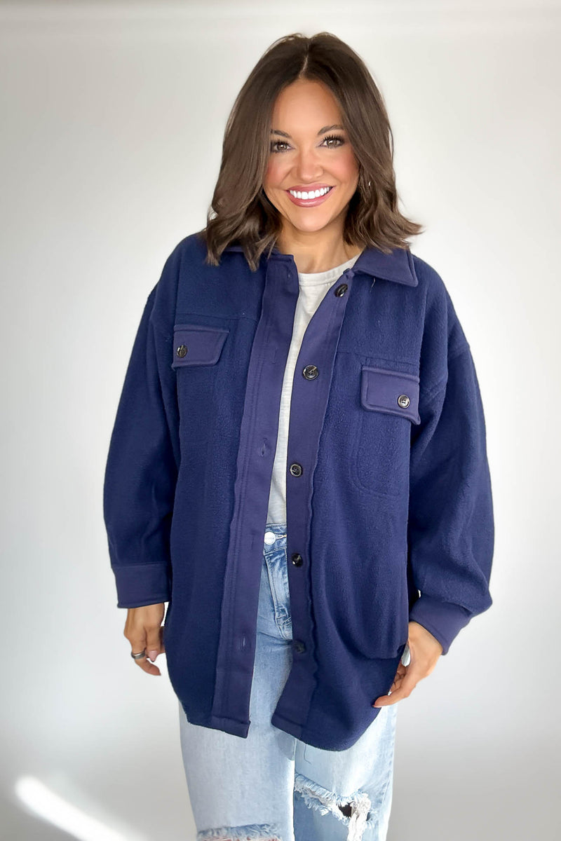 Navy Garment Washed Fleece Shacket