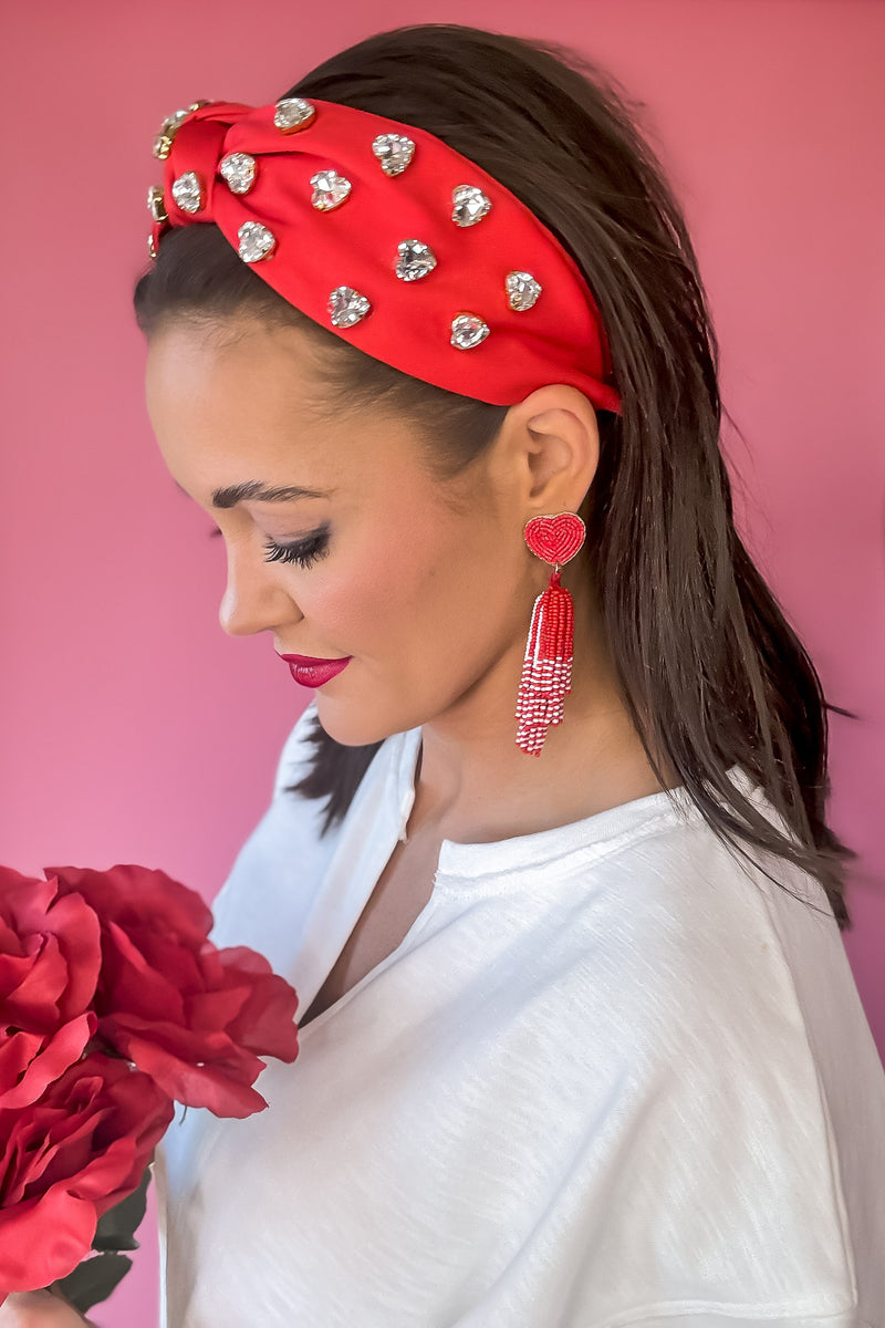 Heart Tassel Red Earrings