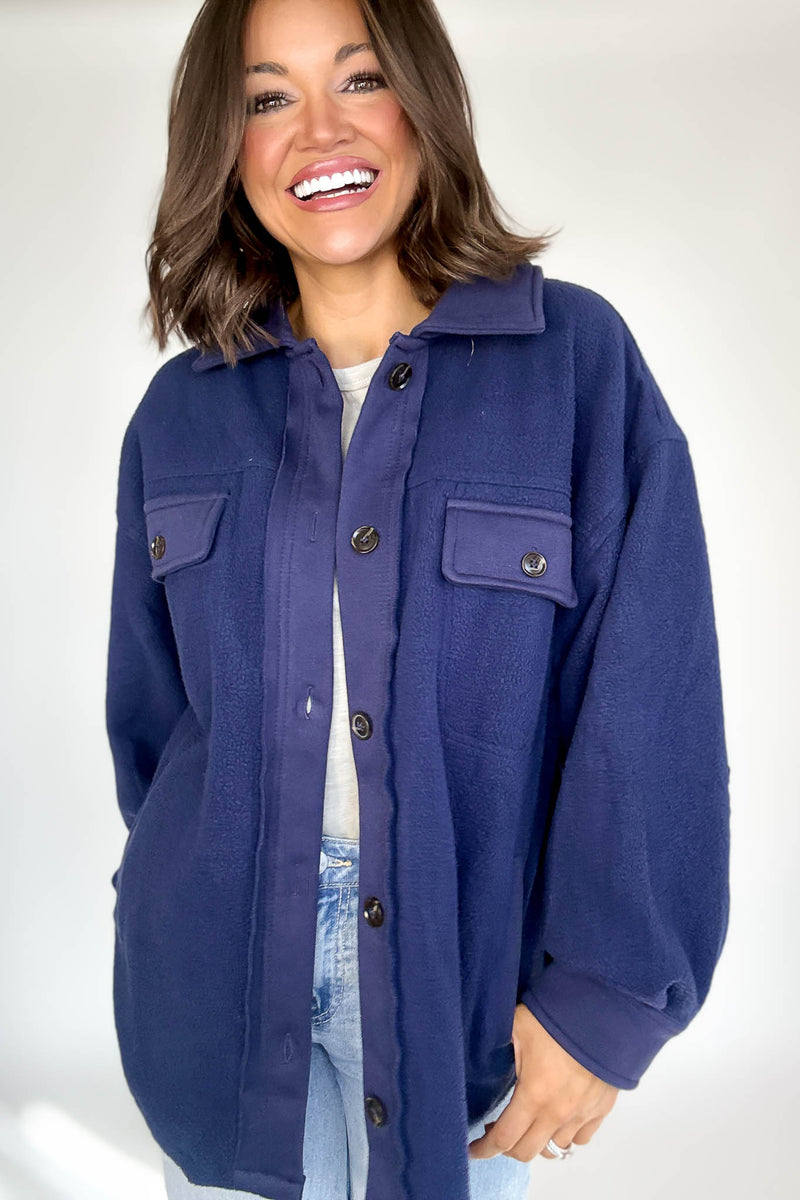 Navy Garment Washed Fleece Shacket