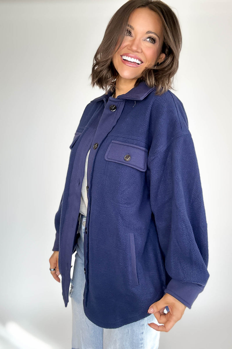 Navy Garment Washed Fleece Shacket